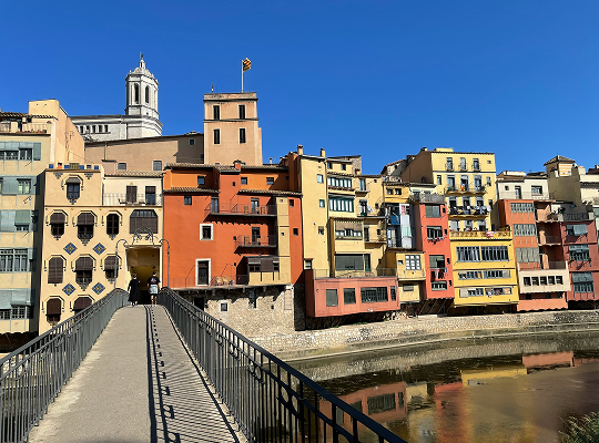 Colorful houses along the Onyar river in Girona's old town
